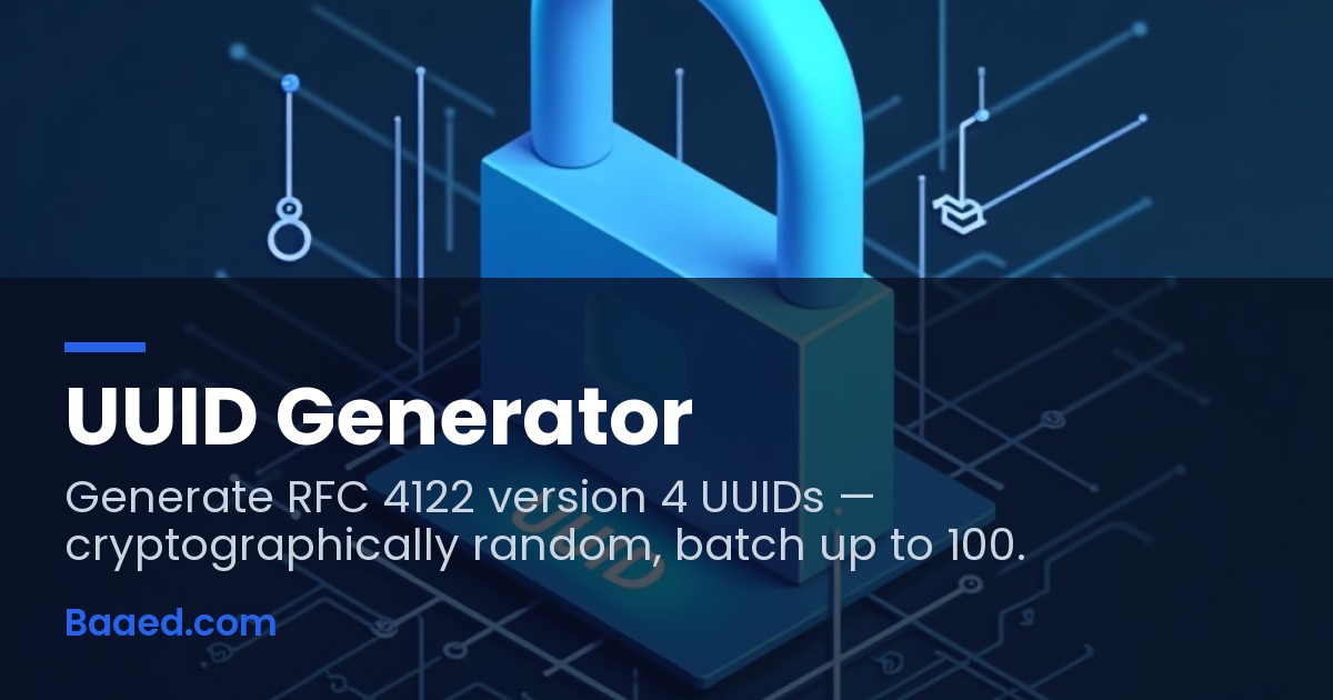 UUID Generator — RFC 4122 v4 Cryptographic UUIDs — Baaed FREE SEO Suite